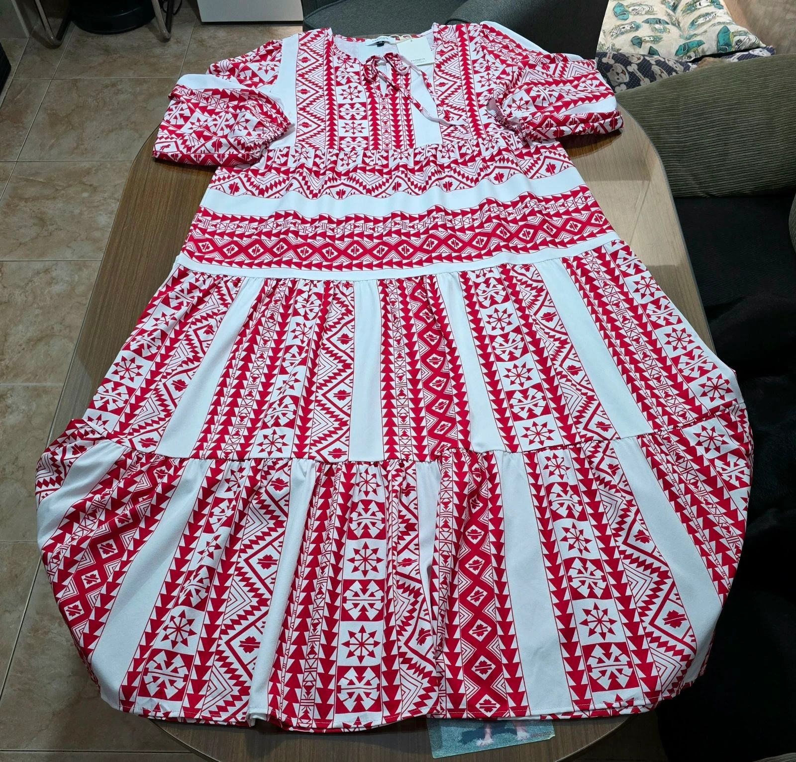 Vestido largo estampado blanco y rojo - Talla 48 – photo 2